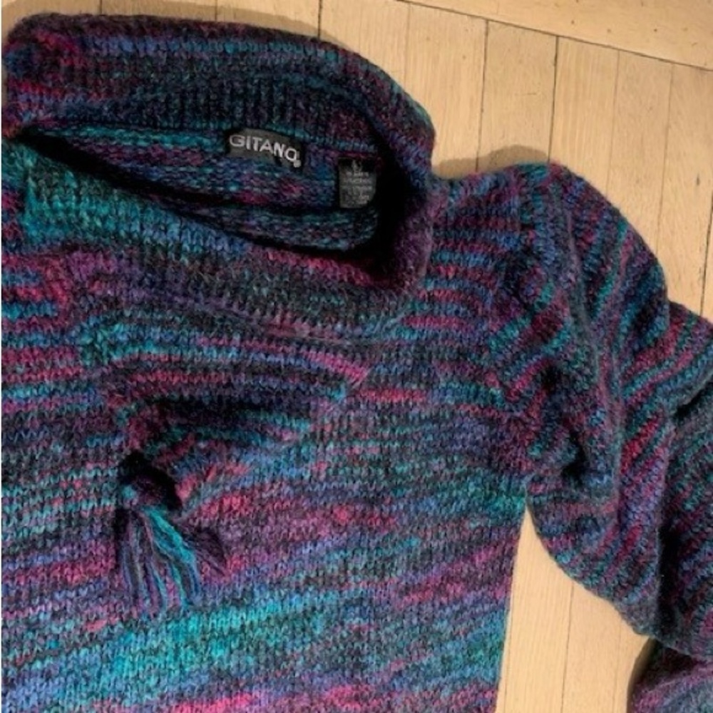 Vintage 80’s Gitano Multi Color Knit Sweater Puff Sleeves Tassle Neck Size S/M - Picture 4 of 10